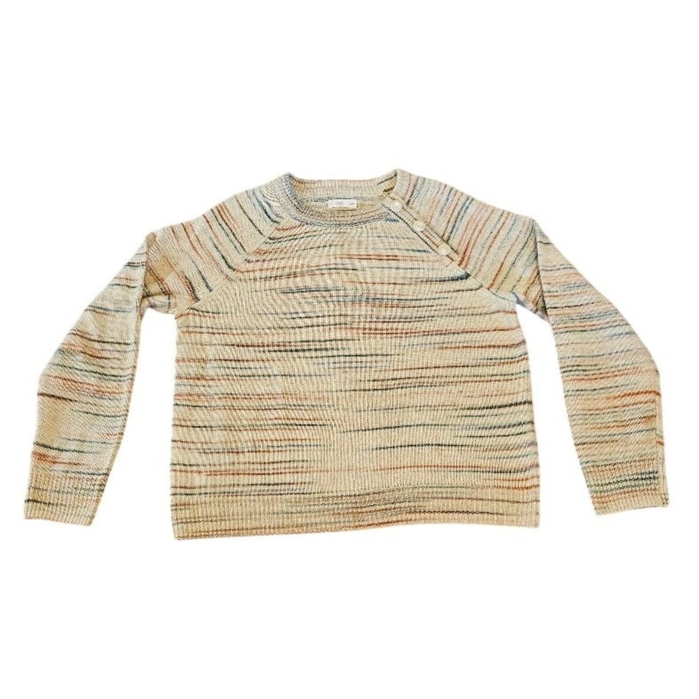 LC Lauren Conrad Womens XL Multi Color Space Dye Striped Button Shoulder Sweater